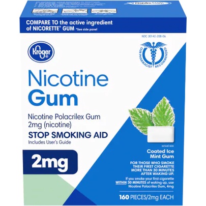 Kẹo cao su Kroger Nicotine Gum 2mg 160 vien