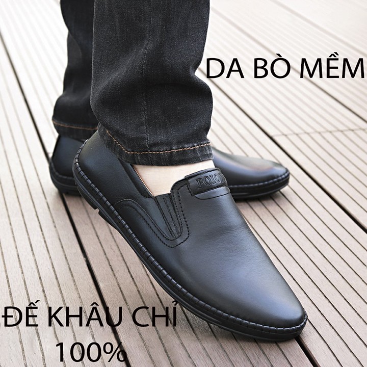 Giày lười nam công sở cao cấp da bò đế cao su siêu nhẹ êm chân đé khâu bền bỉ chắc chắn-giày lười da nam đế cao su êm chân