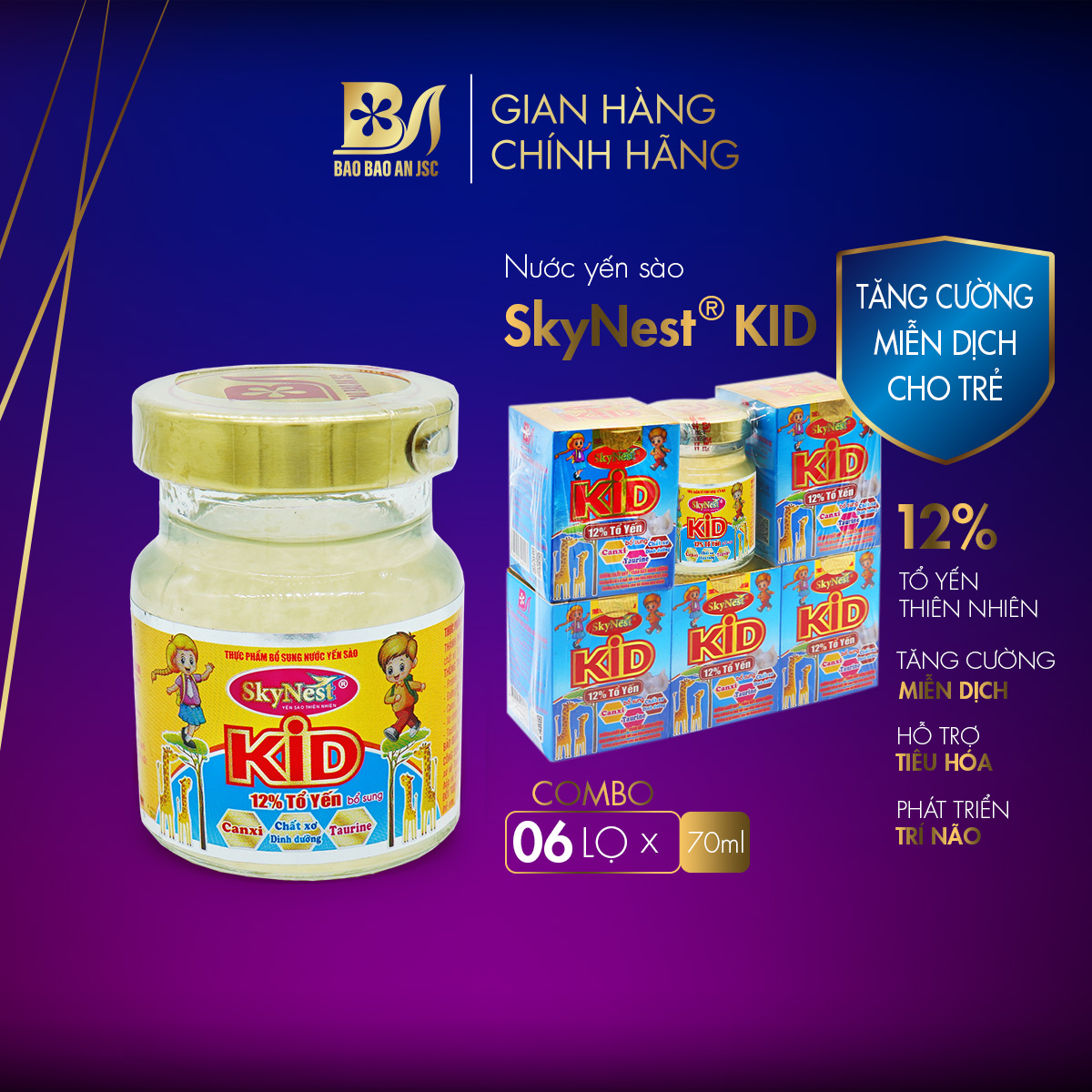 Combo 5 tặng 1 thực phẩm bổ sung Nước yến sào SkyNest Kid (70ml x 6 lọ) bồi bổ sức khỏe kích thích tiêu hóa và tăng cường hệ miễn dịch