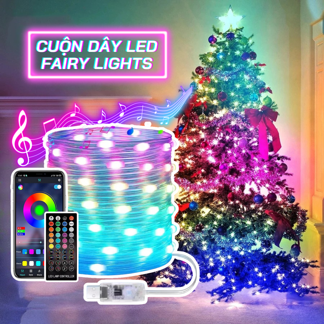 Cuộn Dây LED Fairy Lights 20M Trang Trí Ngày Lễ Tết, Dải Đèn LED Trang Trí Cây Thông Noel, Đào, Mai, Quất, Decor Nhà Cửa Sân Vườn