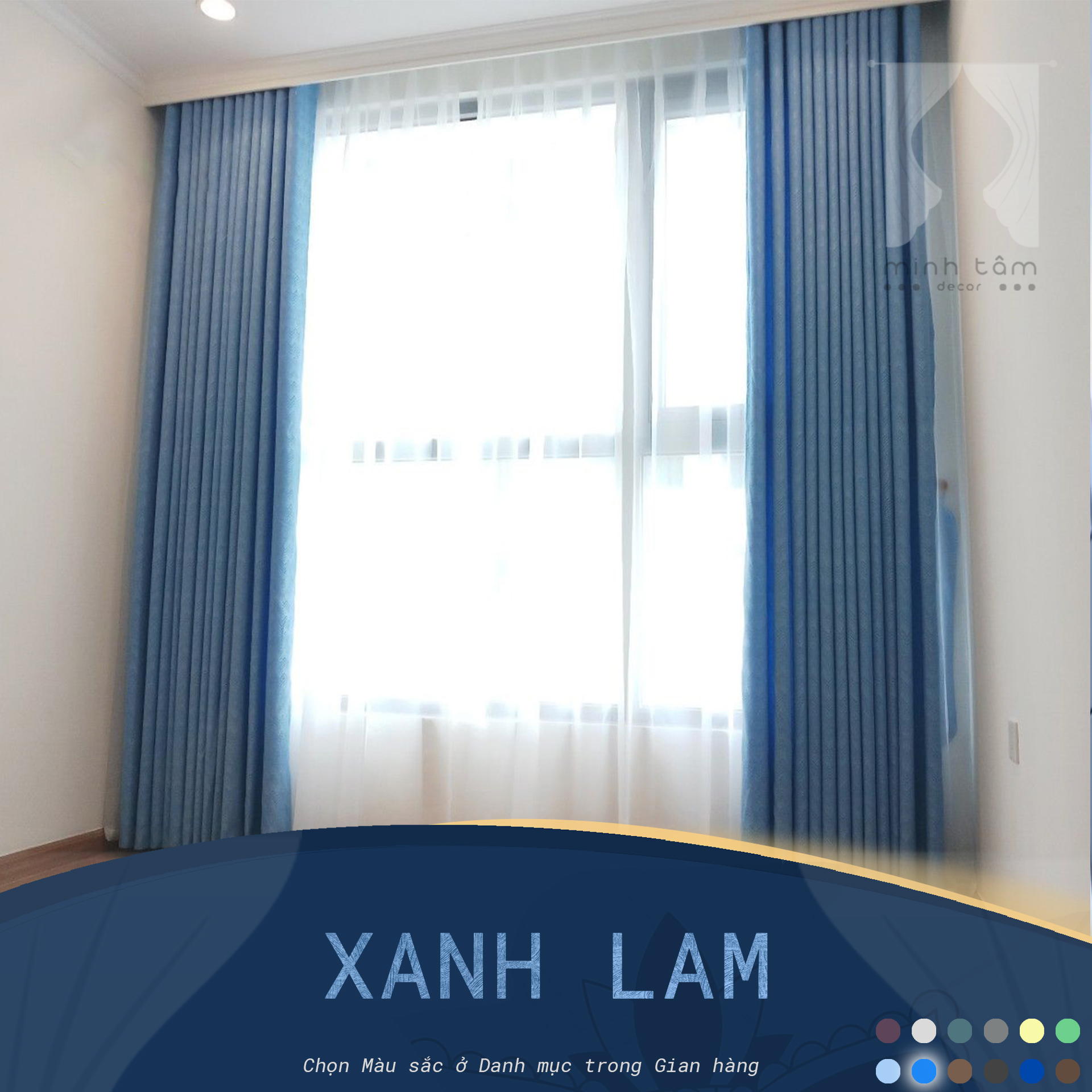 Rèm cửa sổ Minh Tâm cản nắng , cách nhiệt - Màu xanh lam