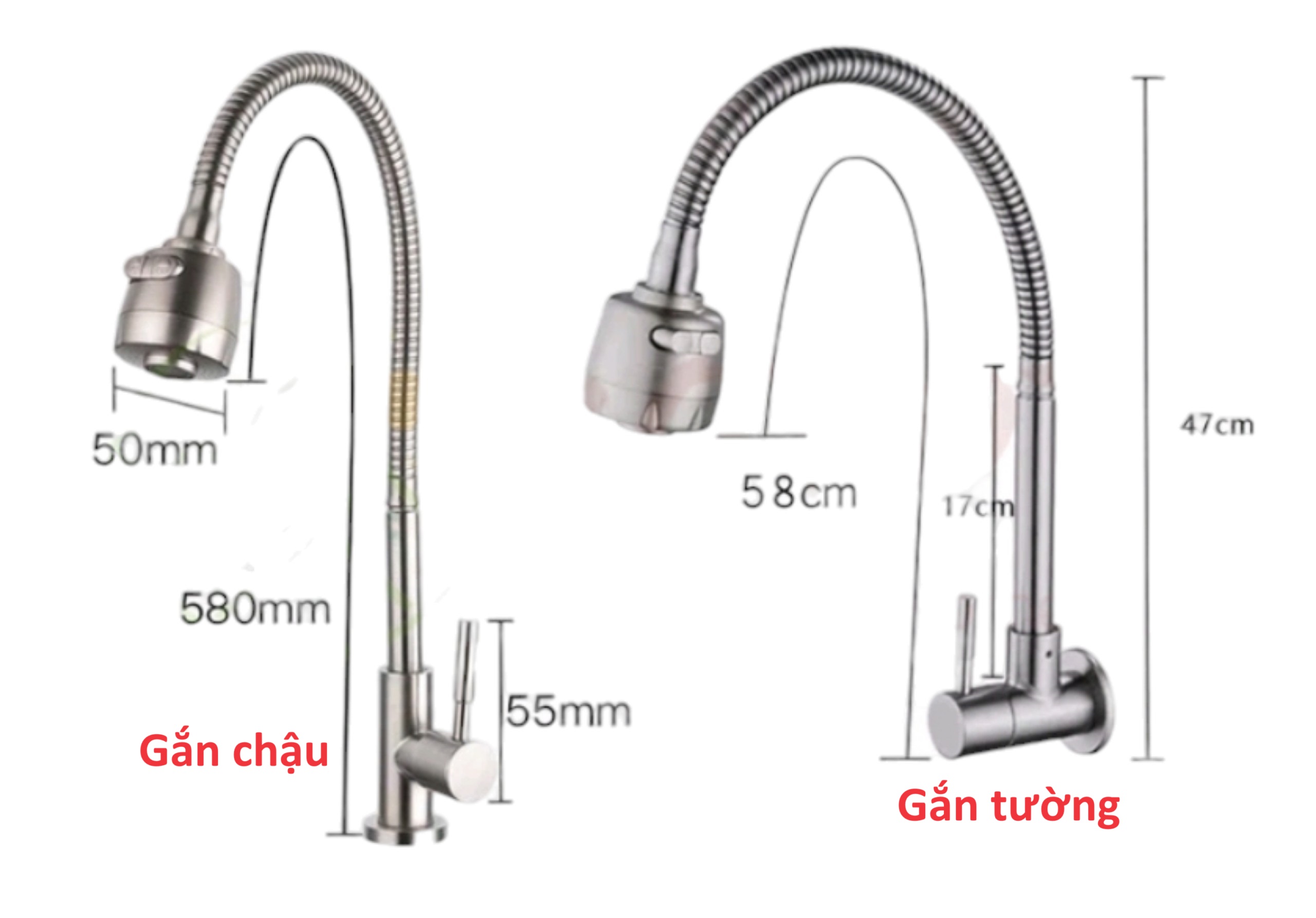 [Q.Tân Bình] Vòi rửa chén lạnh inox SUS 304 ống lò xo hai chế độ nước
