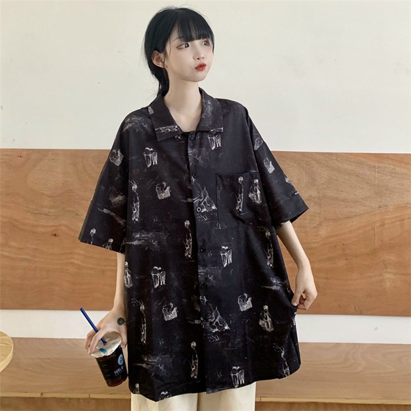 Áo sơ mi nam nữ form rộng Unisex, sơ mi cổ bẻ tay lỡ phong cách ulzzang hai màu đen và trắng