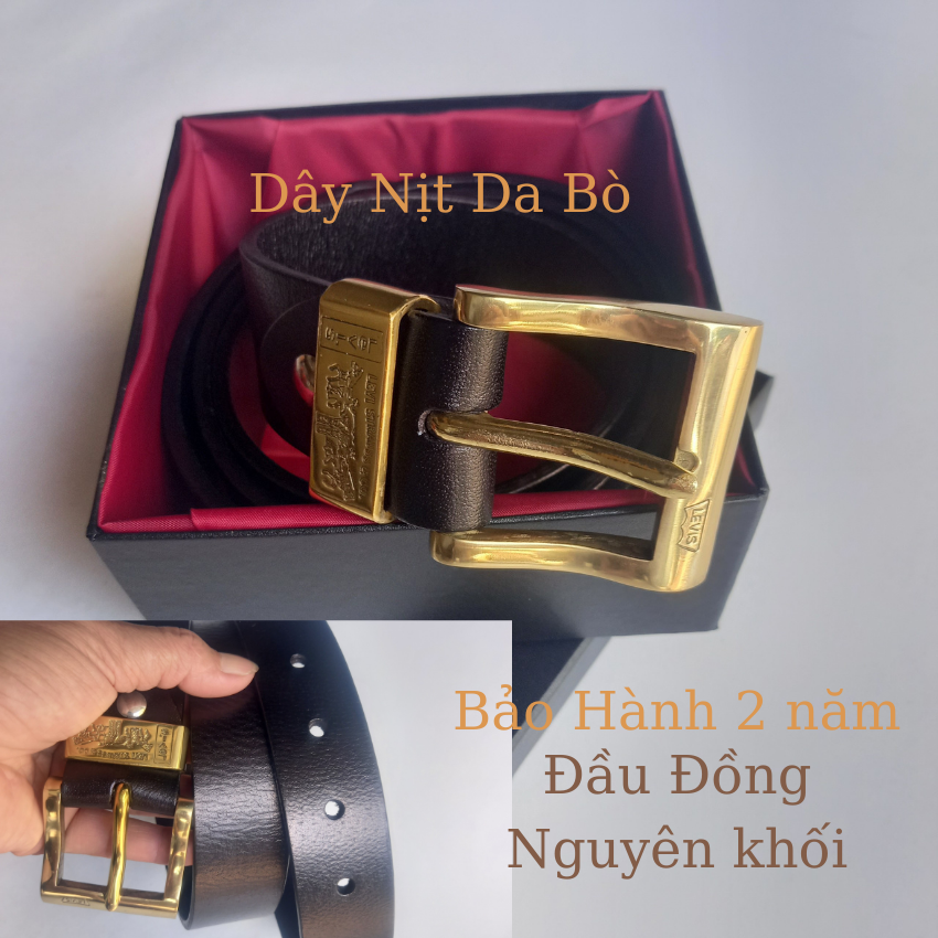 Dây lưng da bò đầu lỗ ,Dây nịt da bò Homaka đầu đồng nguyên khối