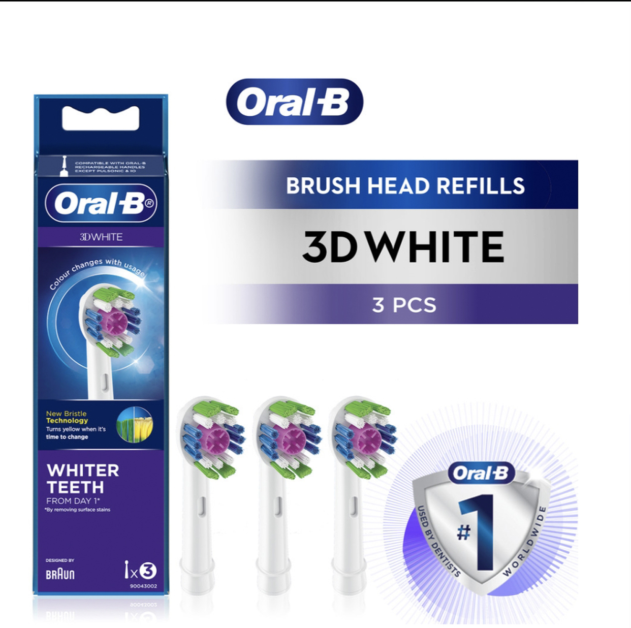 Vỉ 3 đầu bàn chải Oral-B Prowhite làm trắng bóng răng Tặng 1 nắp bảo vệ đầu bàn chải
