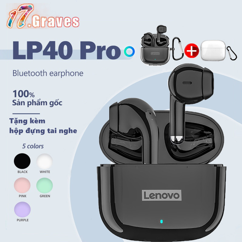 Bluetooth earphones Lenovo LP40S 2022 New Edition LP40 wireless Bluetooth 5.1 TWS IPX5 anti-noise ostrich plume control dual TWS 300mAh low latency, đối iPhone 13 Bluetooth headset Xiaomi with microphone, waterproof, gift with carrying case earphone