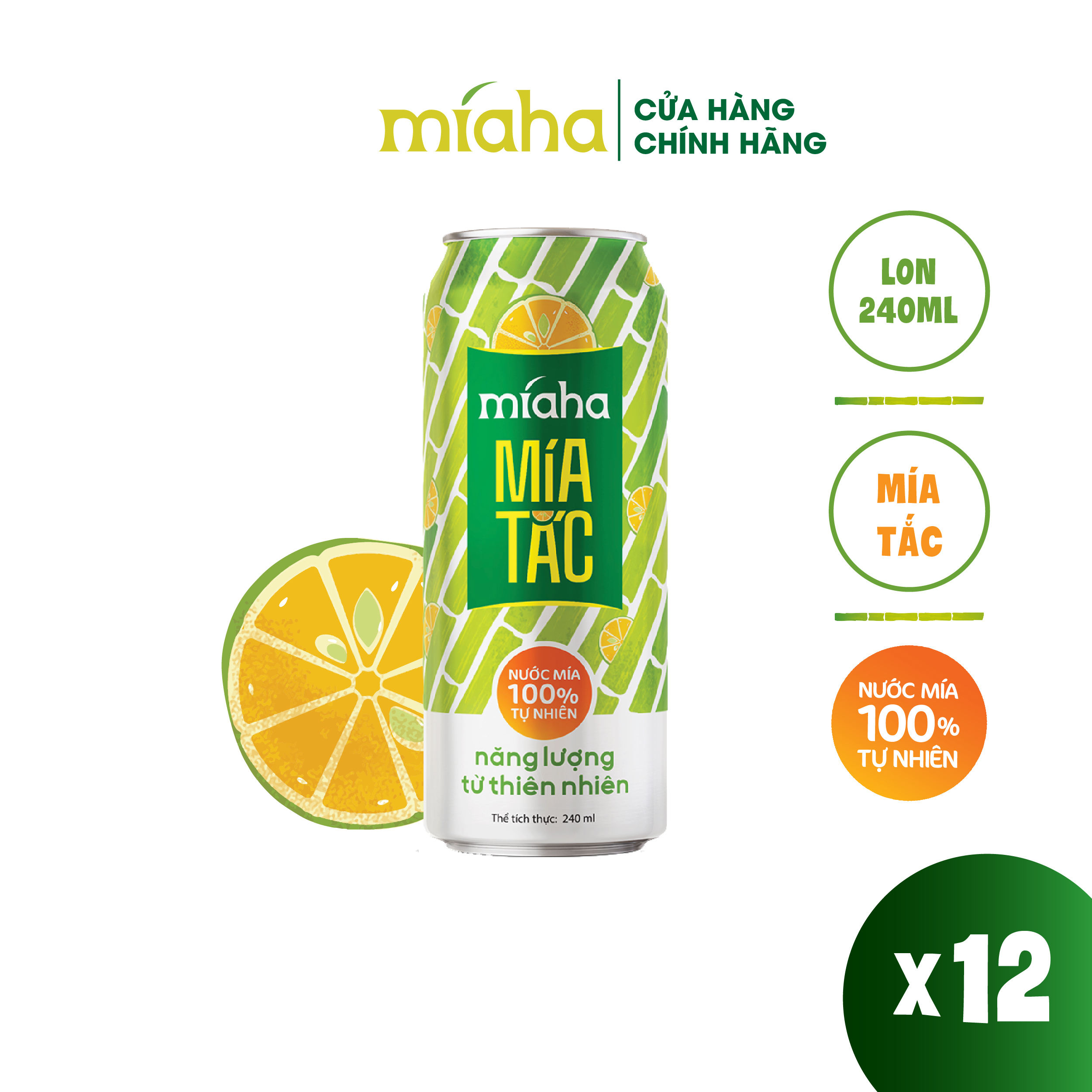 Combo 12 lon nước mía tắc tự nhiên míaha 240ml/lon