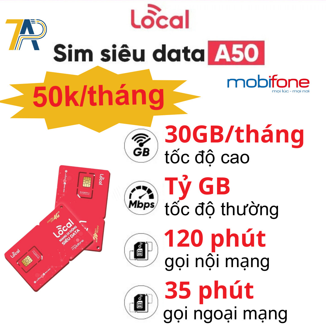 Sim 4G LOCAL A50S - A89E - không giới hạn data - Sóng mạnh toàn quốc - Sử dụng miễn phí 2 tháng đầu