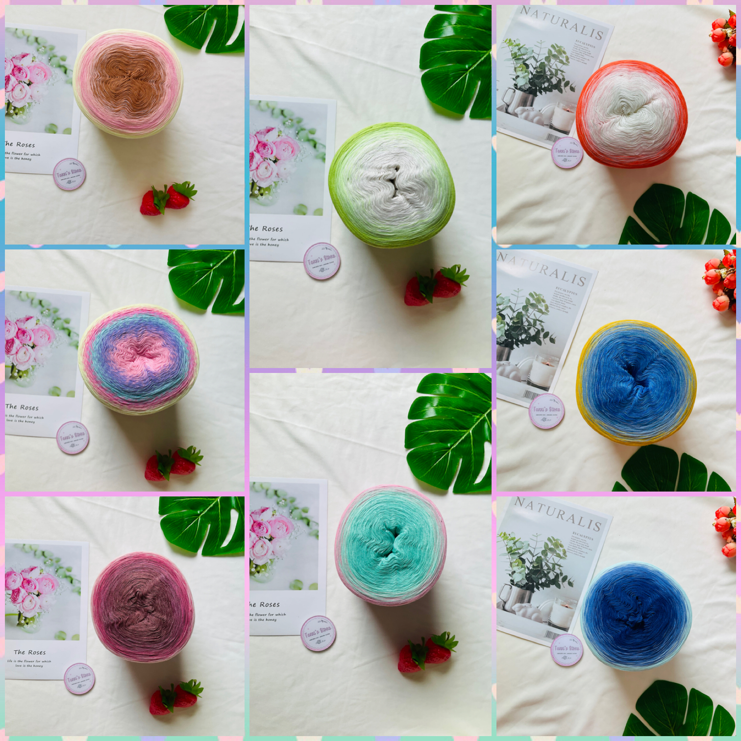 Yarn - sợi cầu vòng lụa đức 100% | cỡ sợi 0.6mm ~ 0,8mm - sợi bóng, mền, đẹp | sợi đan móc mùa hè