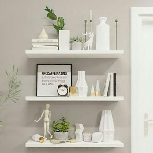 Kệ gỗ treo tường 3 thanh ngang trắng dài 30 sâu 13cm