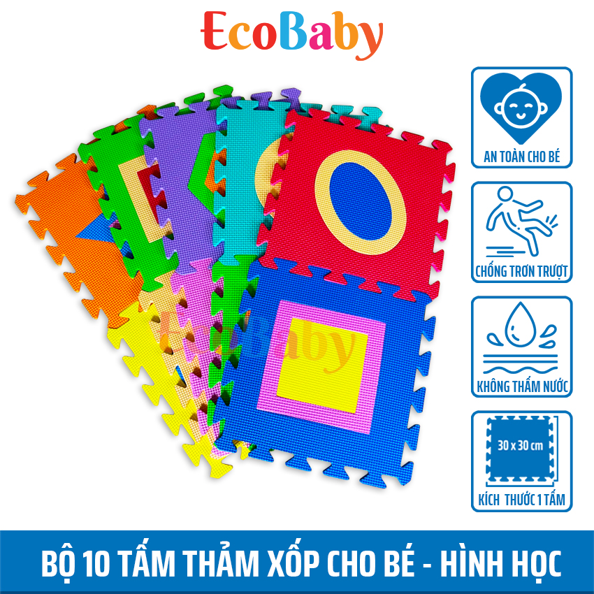 Foam puzzle floor play mat with shapes and colors - 30x30cm piece - ECOBABY