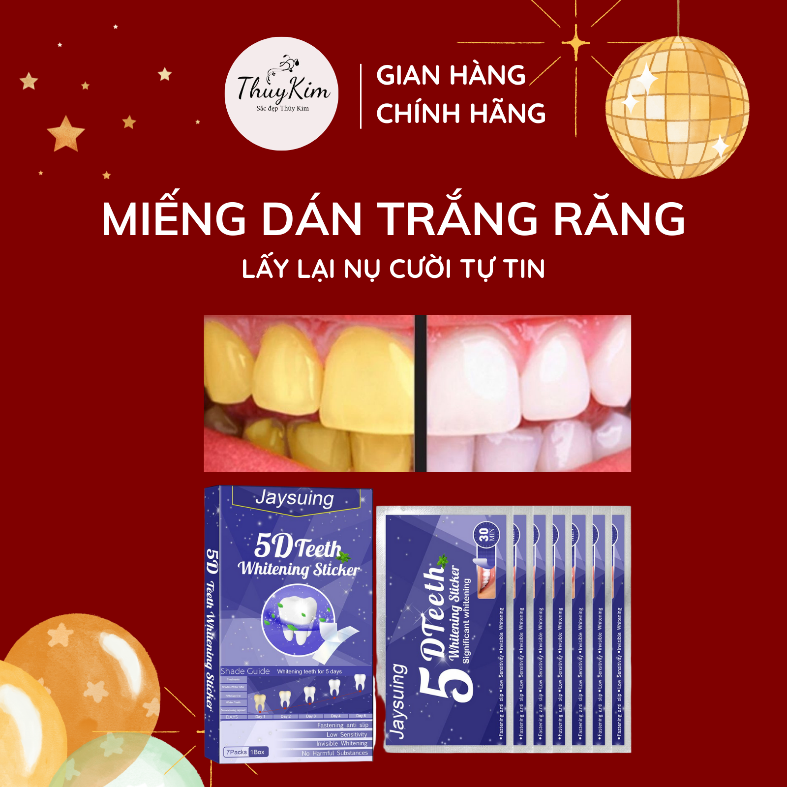 Miếng dán trắng răng chỉ sau 30 phút dán 5d teeth whitening stiker
