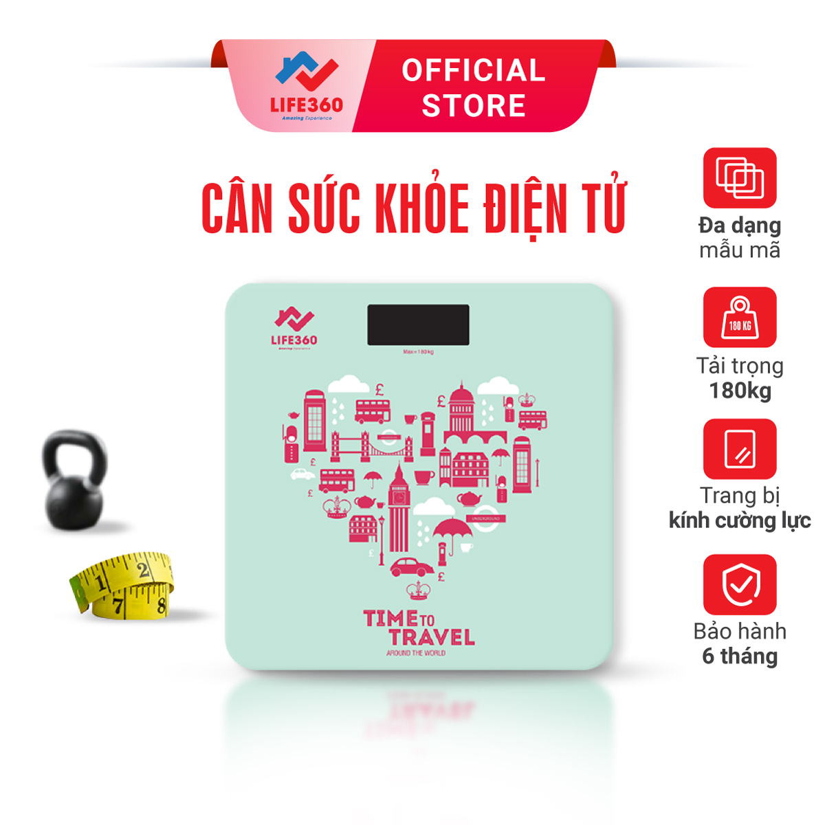 Cân điện tử sức khỏe life360 ar- s17g, cân sức khỏe điện tử thông minh, mặt kính cương lực chịu tải trọng lên tới 180kg, bảo hành chính hãng 6 tháng
