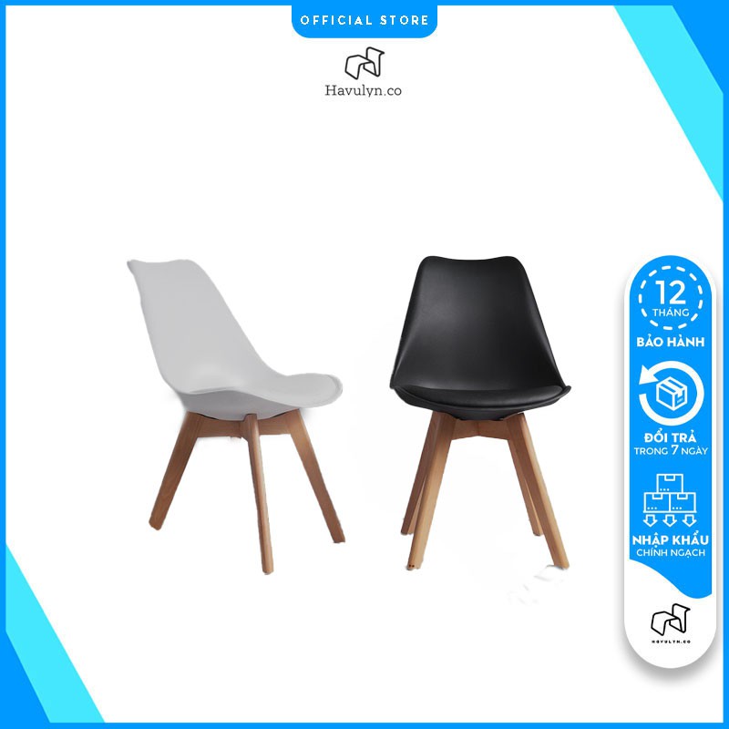 Ghế eames chân gỗ mặt nhựa pp có đệm, ghế cafe phòng khách hiện đại chân gỗ sồi lót nệm