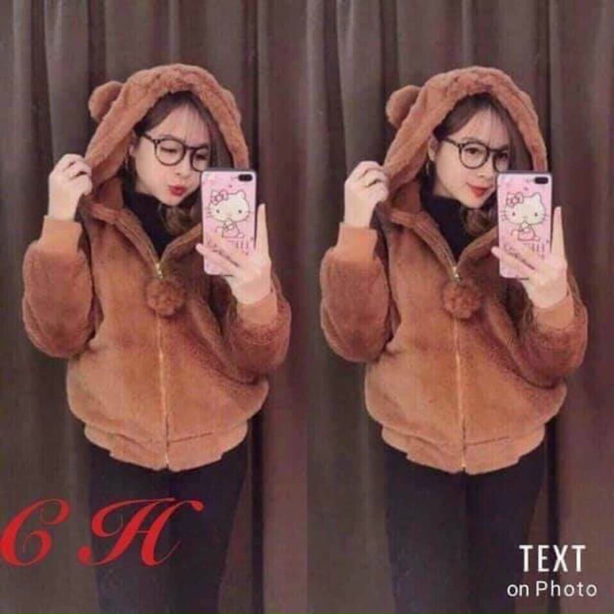 (RẺ VÔ ĐỊCH) ÁO KHOÁC LÔNG TAI GẤU QUẢ BÔNG TRƠN SIÊU CUTE