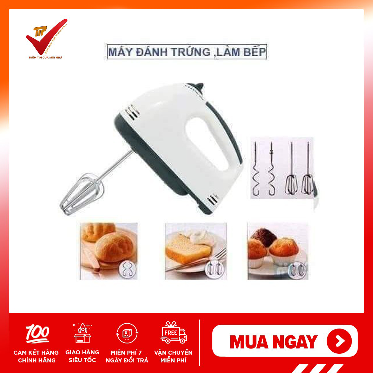 [GIÁ SỐC] Máy Đánh Trứng Cầm Tay 7 Cấp Tốc Độ 180W ( JK-133)KÈM 4 ĐẦU KHUẤY INOX - BẢO HÀNH 1 NĂM DỤNG CỤ ĐÁNH TRỨNG CẦM TAY MINI