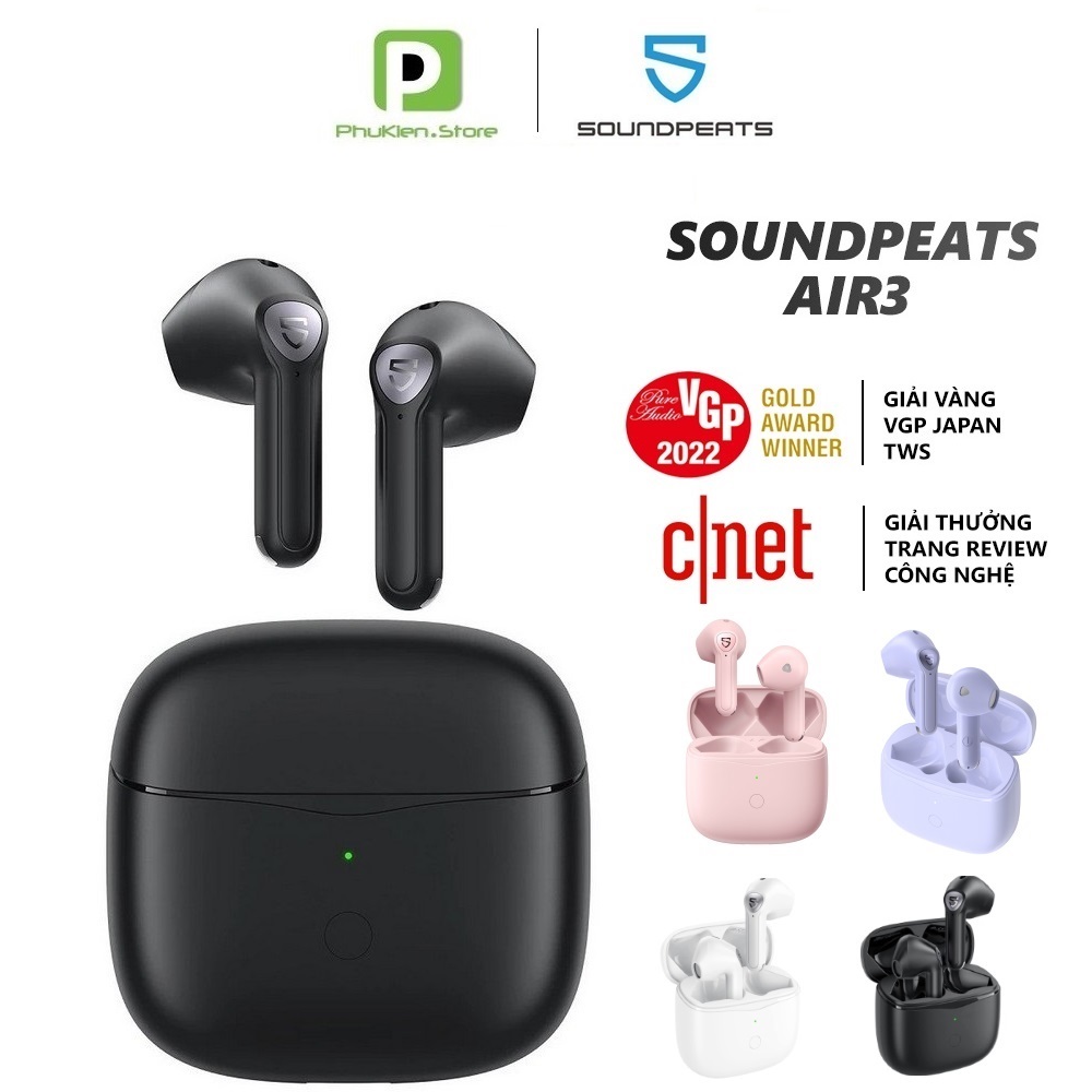 [BH 1:1] Tai Nghe Bluetooth Soundpeats Air3 - Game Mode - QCC3040 - Aptx Adaptive - Đèn báo - Cảm biến tai đeo - Bluetooth 5.2 - True Air 3- Màu đen/ trắng