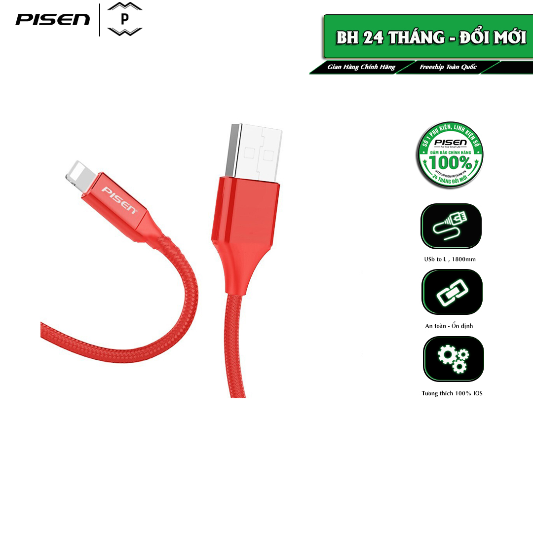 [20H 6/7 - 9.7 Nhập 77LAZSOCIAL80K Voucher giảm 12% đơn từ 250K tối đa 80K]Cáp Pisen Lightning Anti-Fracture Braided 1800mm