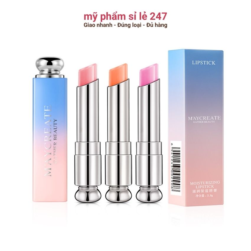son dưỡng môi có màu giảm thâm và khô môi Maycreate son dưỡng màu cam hồng tím Ma105