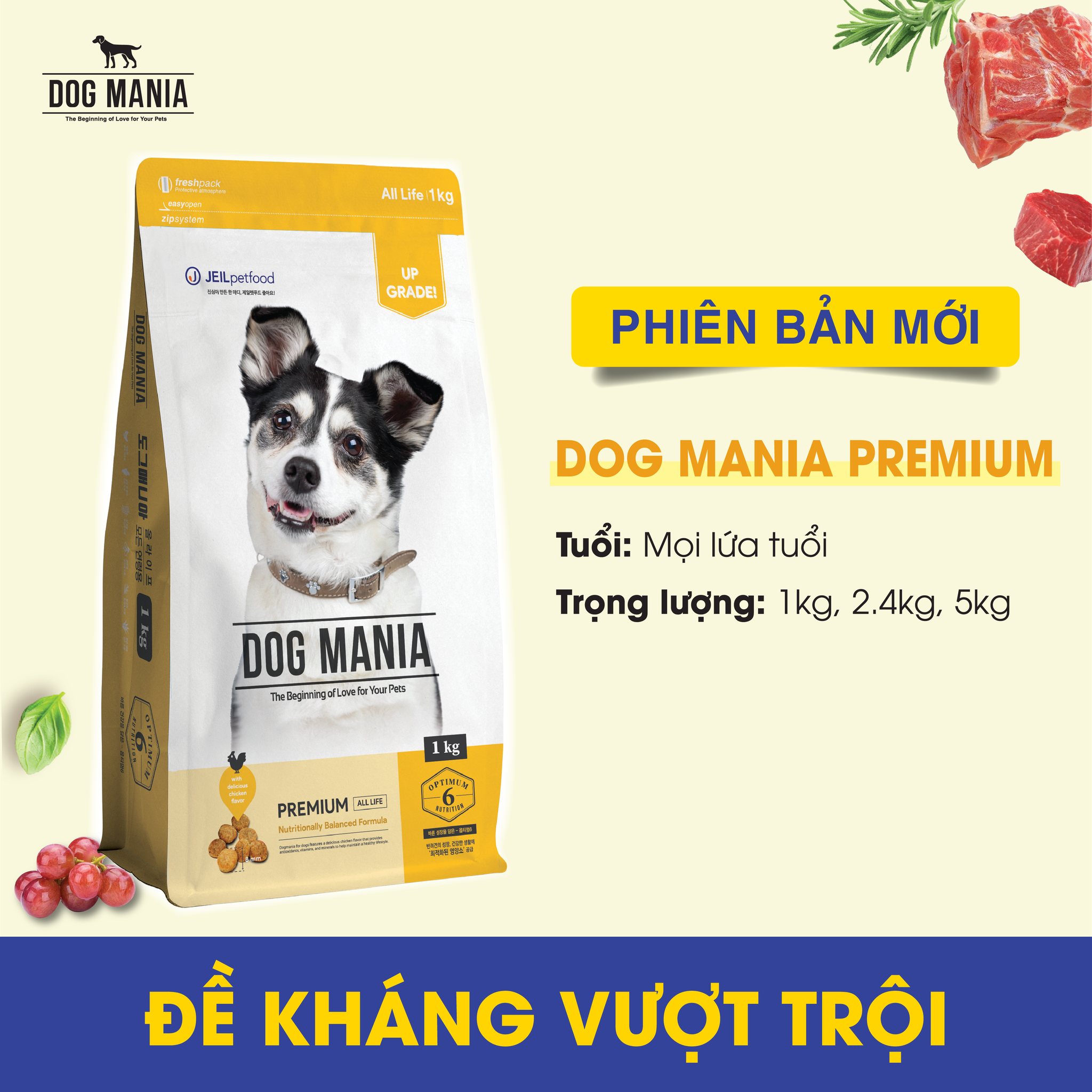 DOG MANIA- Thức ăn hạt cho chó mọi lứa tuổi Dog Mania Premium 1kg 2.4kg