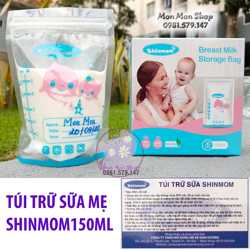 150ml - Hộp 30 túi trữ sữa, đựng sữa mẹ Shinmom Hàn Quốc 2 zip khóa