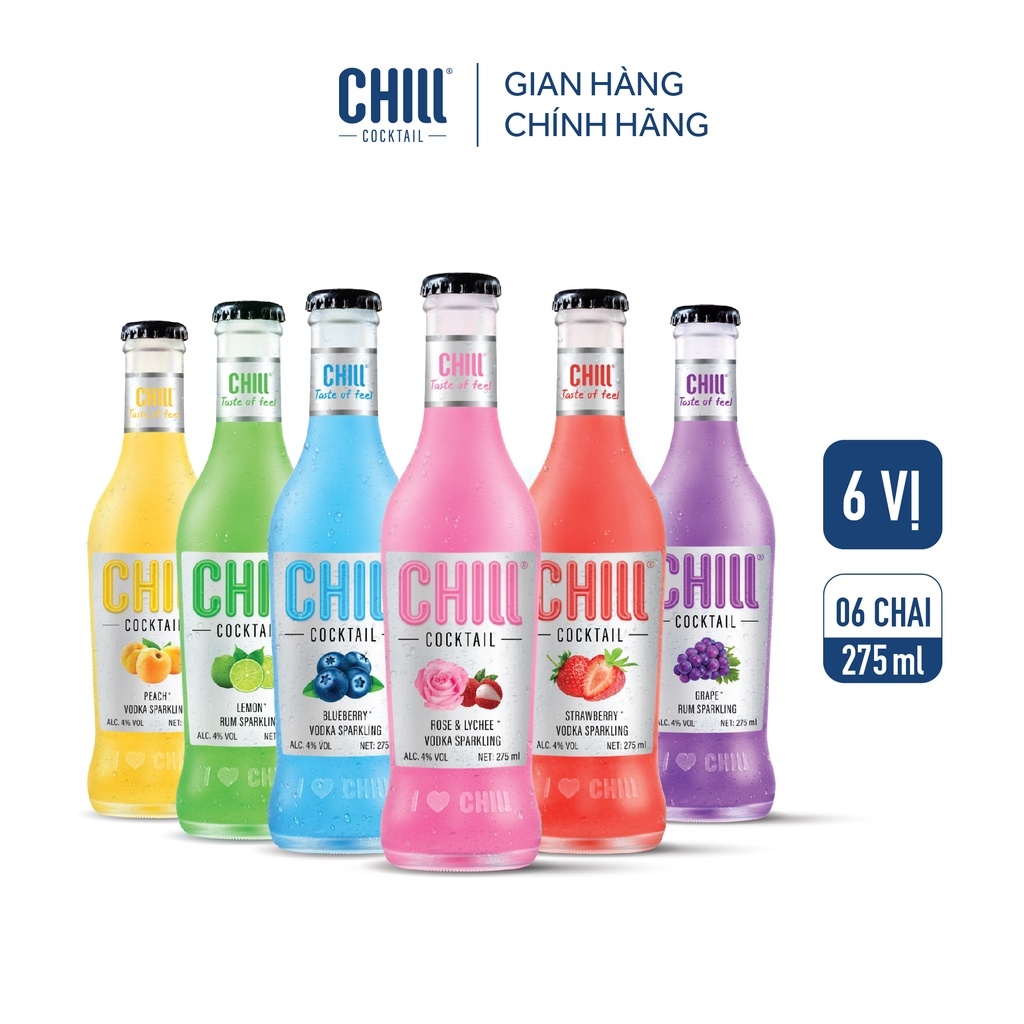 Thùng 6 chai Chill Cocktail Original mix vị 275ml/chai