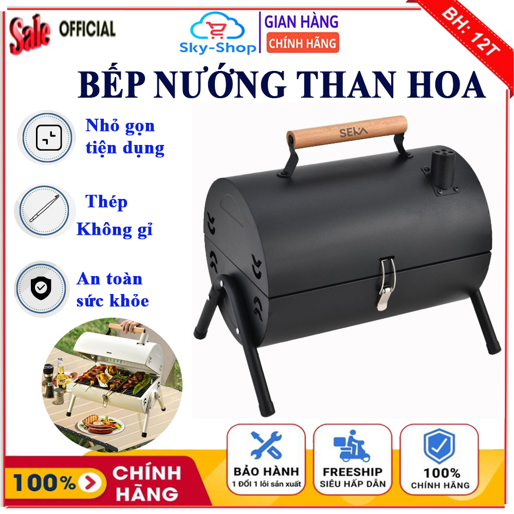 Bếp nướng than hoa BBQ ngoài trời Bếp nướng nướng thịt nướng hải sản nhỏ gọn tiện dụng bếp nướng chất thép không gỉ tặng kèm 2 vỉ nướng bếp nướng dã ngoại