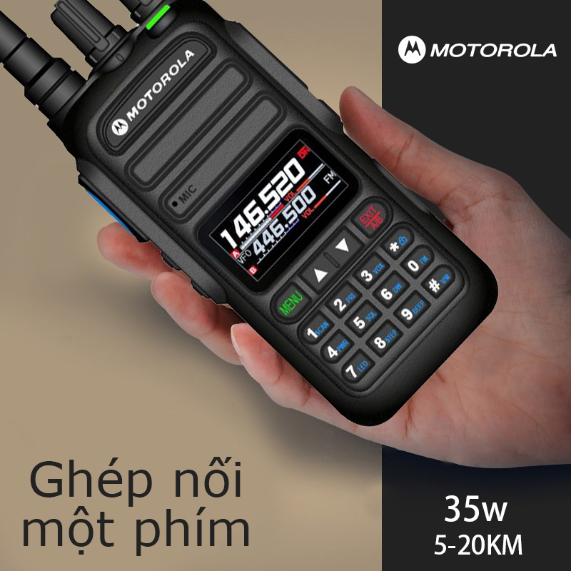 Bộ đàm motorola 6100 | bộ đàm 2 băng tần số uhf/vhf kết hợp nghe đài fm và đèn pin chiếu sáng, khoảng cách 5-30km 35w chờ siêu dài (6100)