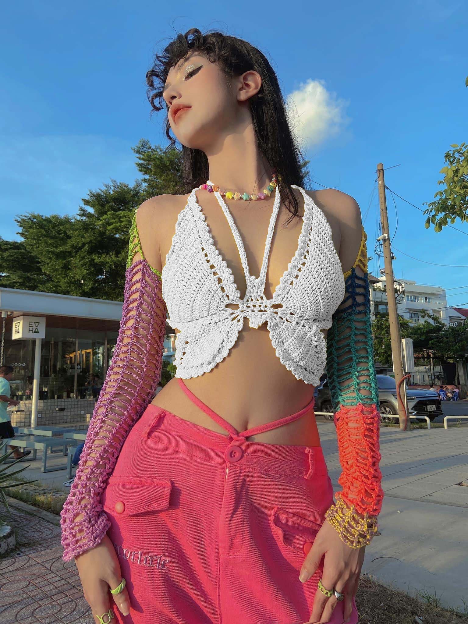 Áo croptop body len pinkstore29, dáng ôm len đan cổ dây quyến rũ a5469