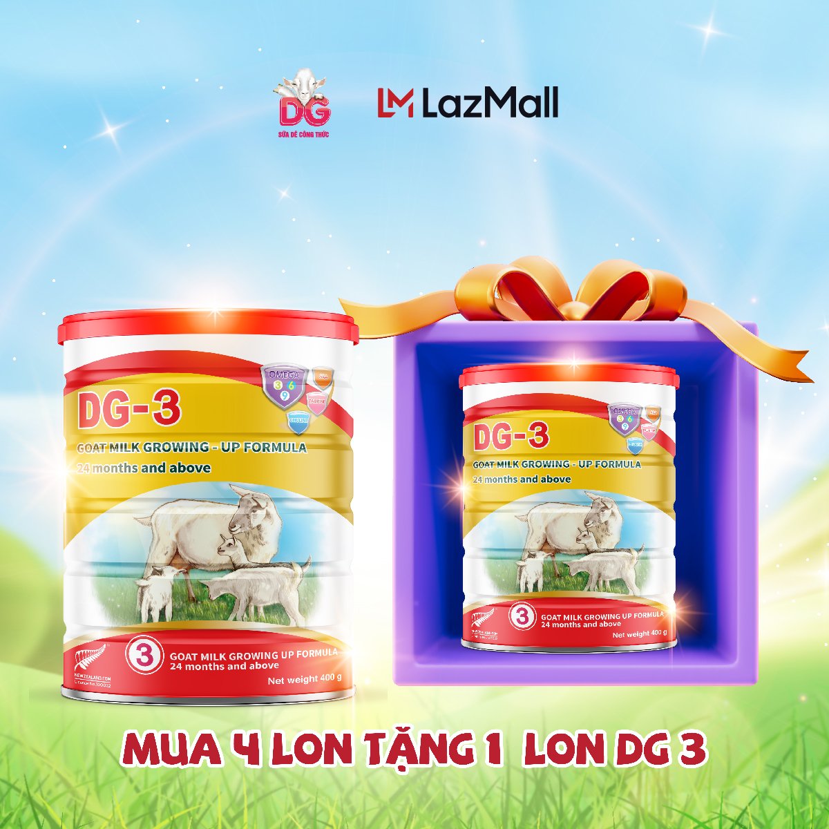 Cb 04 lon sữa dê dg-3 400g tặng 1 lon dg-3