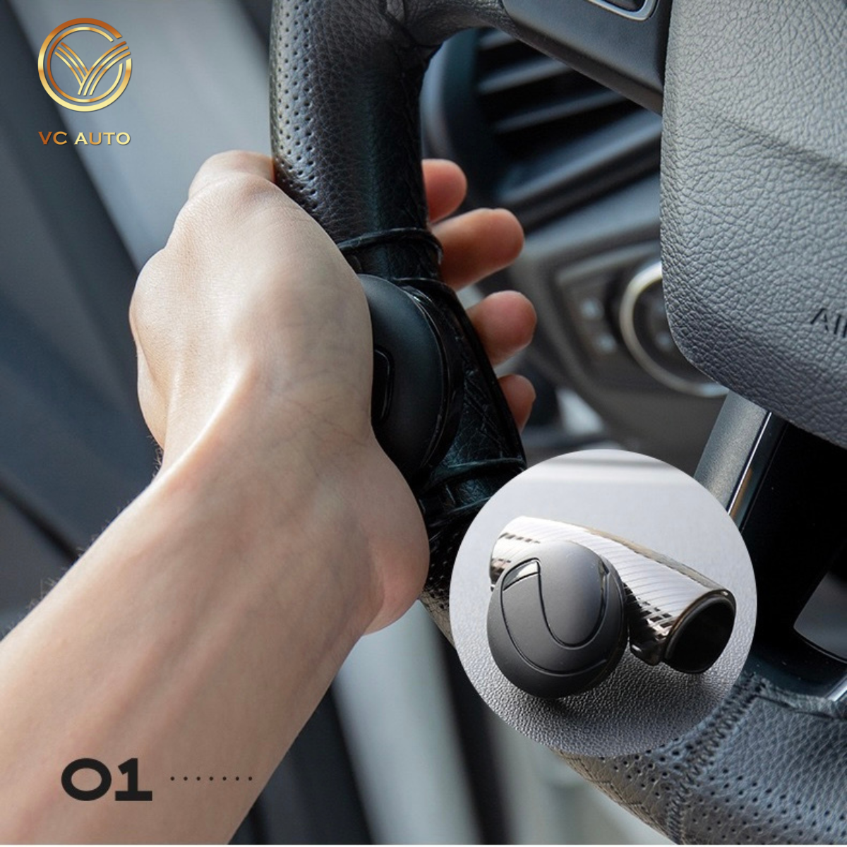 Tay nắm trợ lực vô lăng ô tô xoay 360 độ