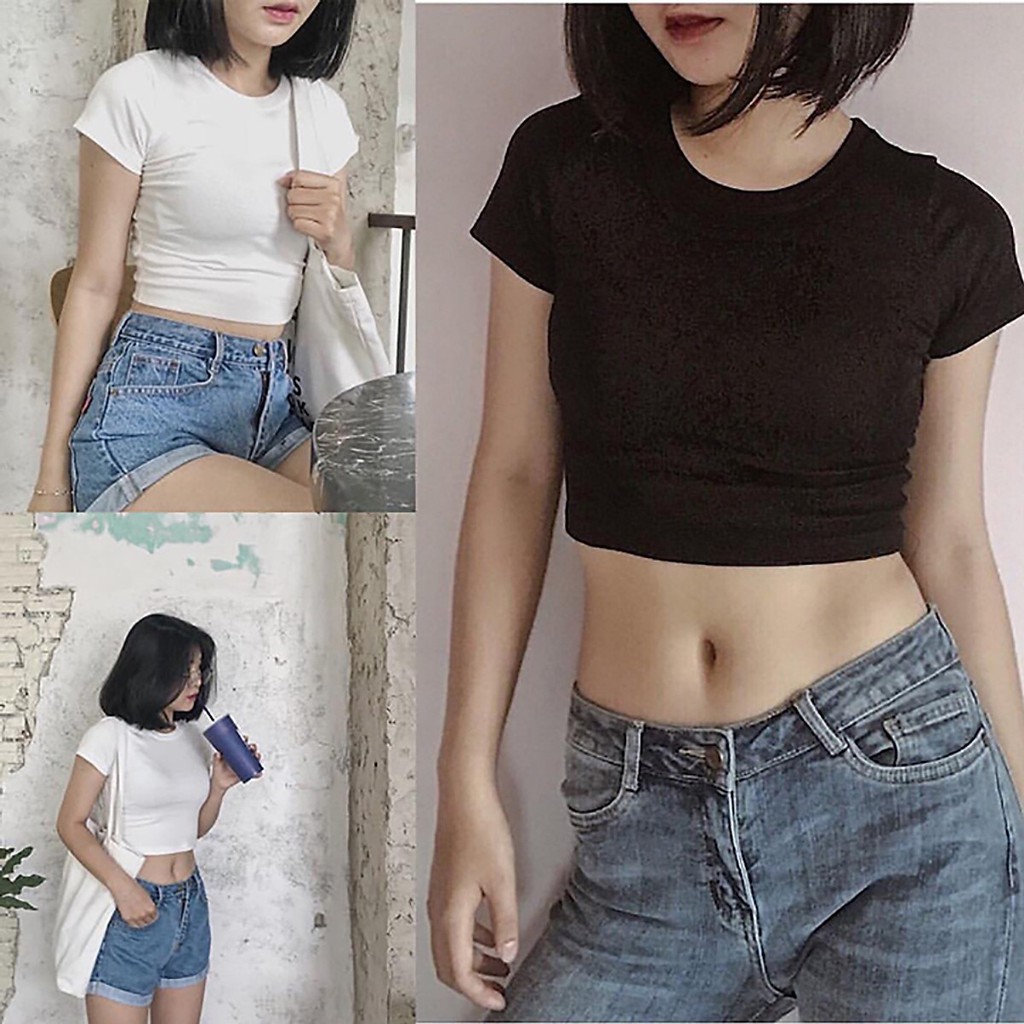 Áo crotop cộc tay cổ tròn siêu hot