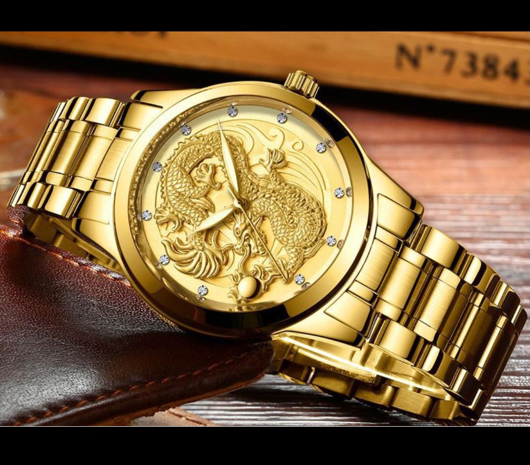 [HCM][Tặng Kèm Pin] Đồng hồ nam dây thép cao cấp Mặt Rồng Vàng 3D (Nhiều Màu)