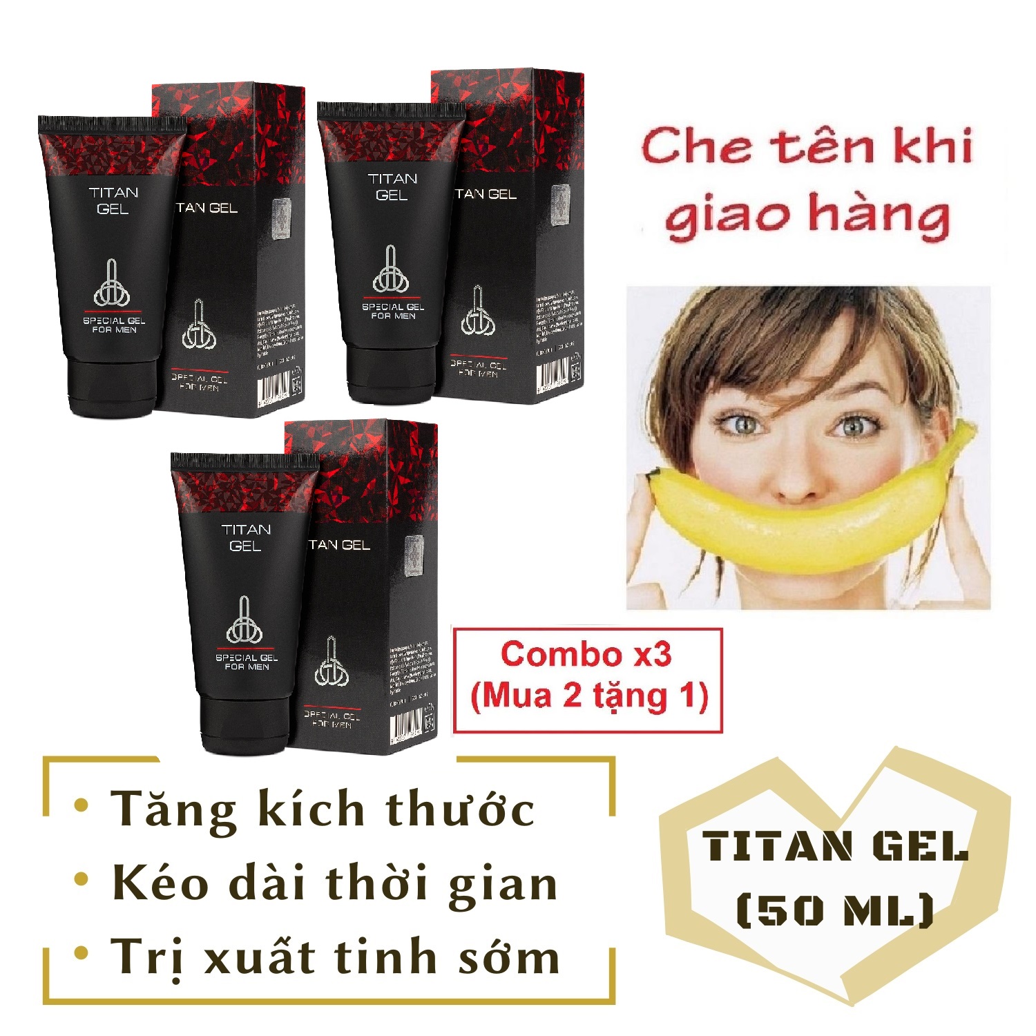 Combo x3 (Mua 2 tặng 1) (Lô mới nhất) Titan Gel Nga cao cấp - Gel dành cho nam - hàng chính hãng (Che tên khi giao hàng)