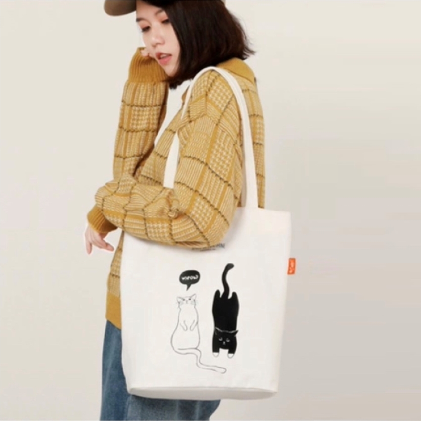 Túi tote vải bố đựng đồ cao cấp in hình 2 con mèo siêu dễ thương ZIMI BL2031