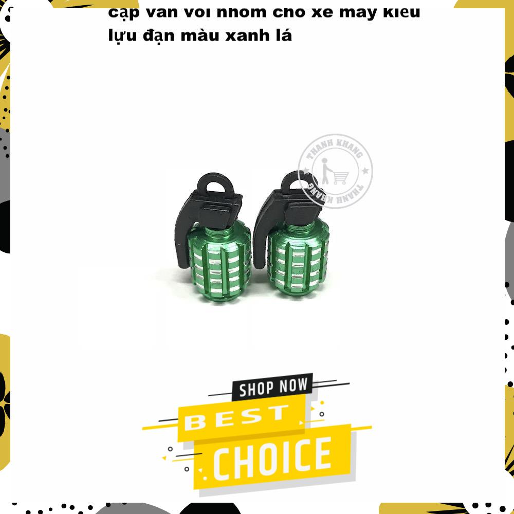Bộ cặp van vòi nhôm xe máy, kiểu luu dan màu xanh lá Thanh Khang 006001294