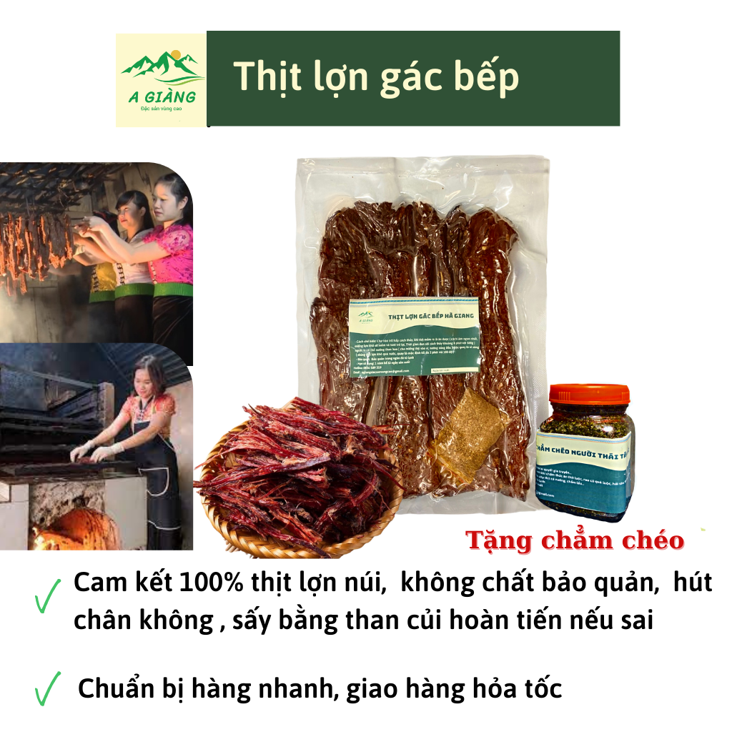 Thịt lợn gác bếp Tây Bắc - thịt lợn gá bếp Hà Giang chuẩn vị Tây Bắc tặng chẳm chéo gói 500gr