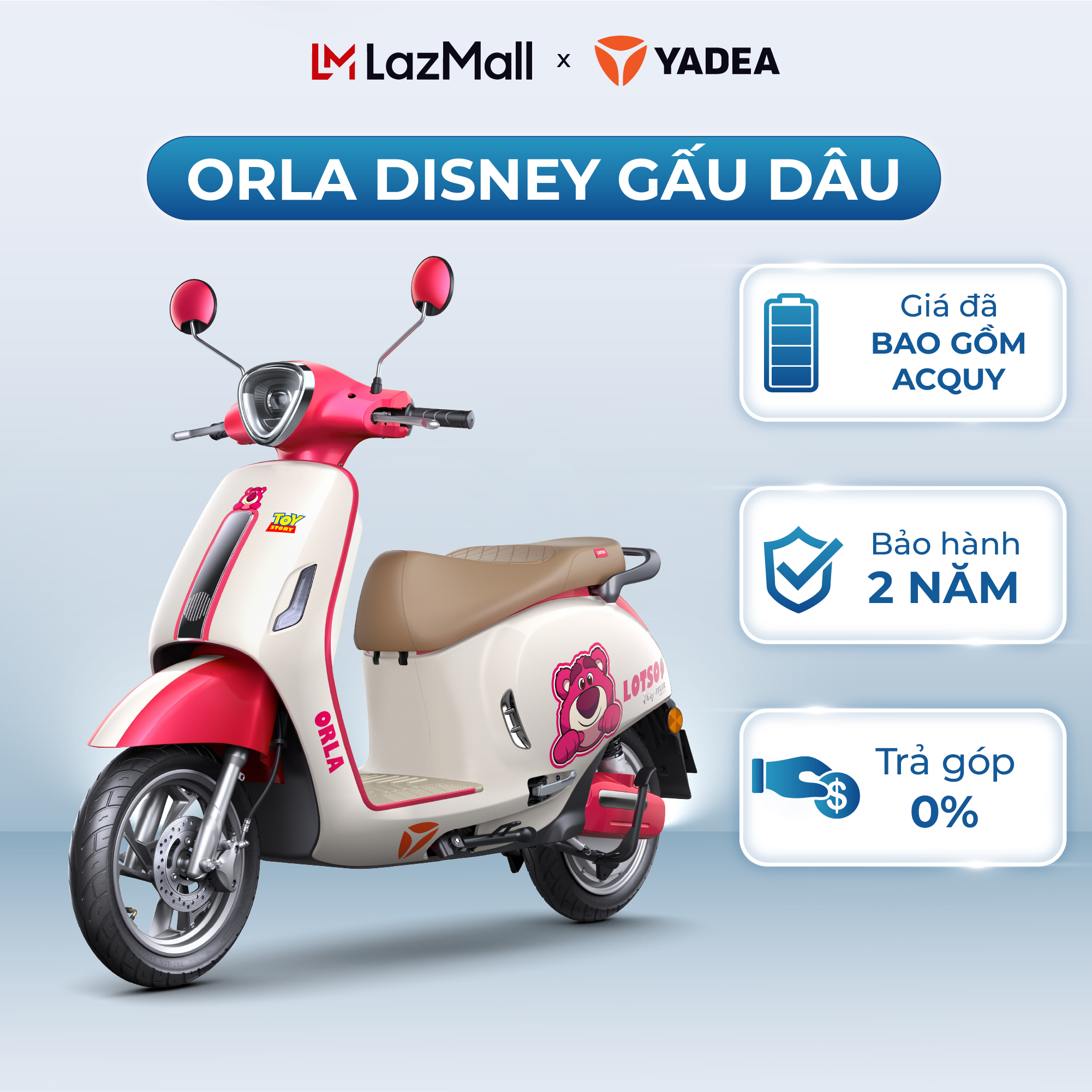 TRẢ GÓP 0% Xe Máy Điện YADEA ORLA DISNEY LOTSO Phiên Bản Đặc Biệt - Xe Điện YADEA ORLA LOTSO Gấu Dâu - Bảo Hành 2 Năm