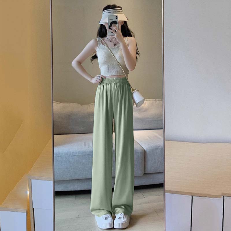 Quần Dài Nữ Ống Rộng Dáng Suông Cạp Chun Chất Lụa Mềm Trơn Màu Thời Trang Sugal QUAN NU 050V2
