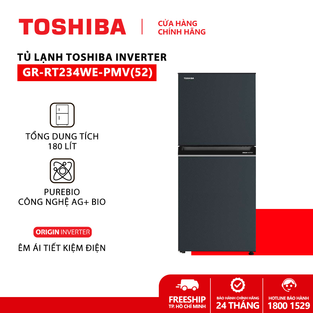   FREESHIP  Tủ lạnh Toshiba Inverter 180 lít GR-RT234WE-PMV 52  - Nấu ăn không cần rã đông Giữ thực phẩm tươi sạch hơn Tiết kiệm điện năng hoạt động êm ái - Hàng chính hãng bảo hành 2 năm 