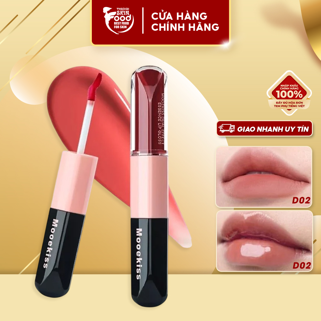Son Môi 2 Đầu Bóng Lì Mooekiss Dual Effect Essence Lip Gloss 3ml + 3ml #D02 ThegioiSkinfood - Màu D02
