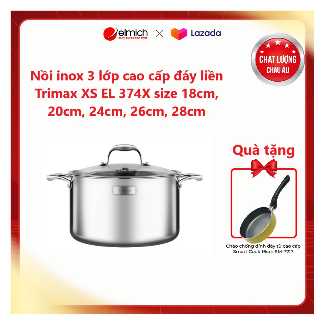 Nồi Elmich Inox 3 lớp cao cấp đáy liền Tri-max XS EL-3749 size 26cm
