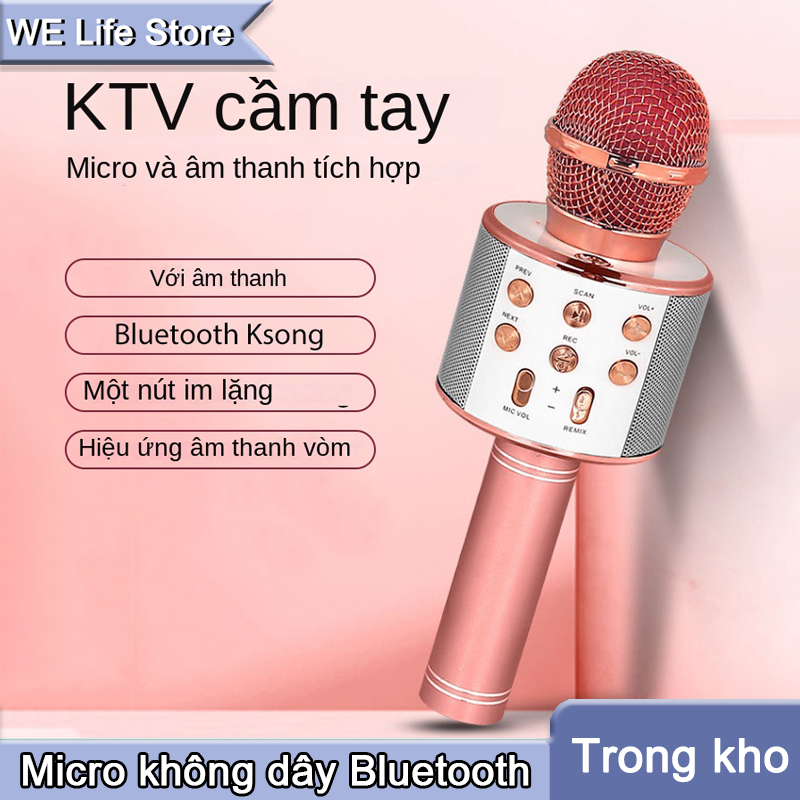 Micro Hát Karaoke Bluetooth Không Dây WS-858, Mic hát karaoke cầm tay mini, micro hát bluetooth Âm vang,Micro bluetooth hát karaoke