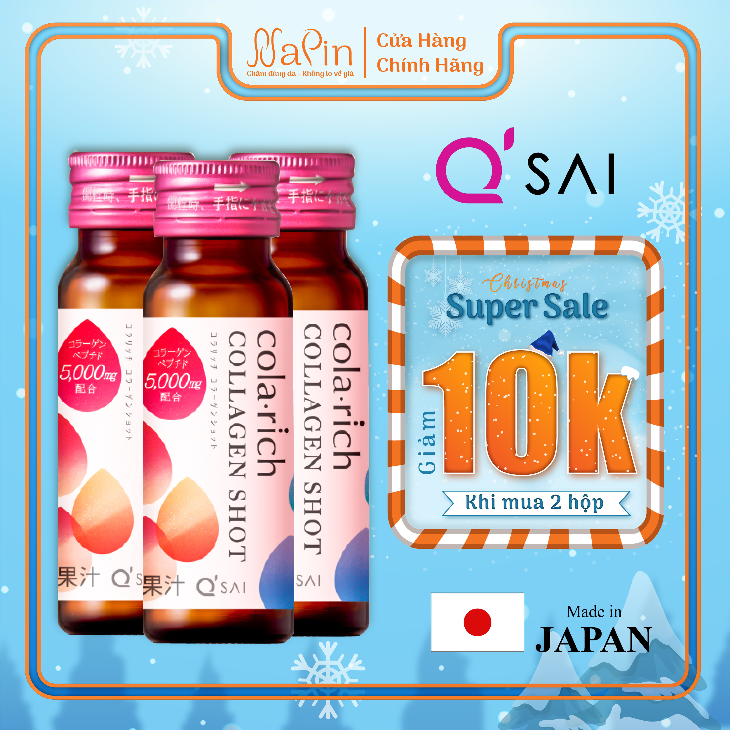 Nước uống bổ sung collagen Cola Rich Collagen Shot Q'sai dạng nước hỗ trợ đẹp da, tăng cường sức khỏe chính hãng Nhật