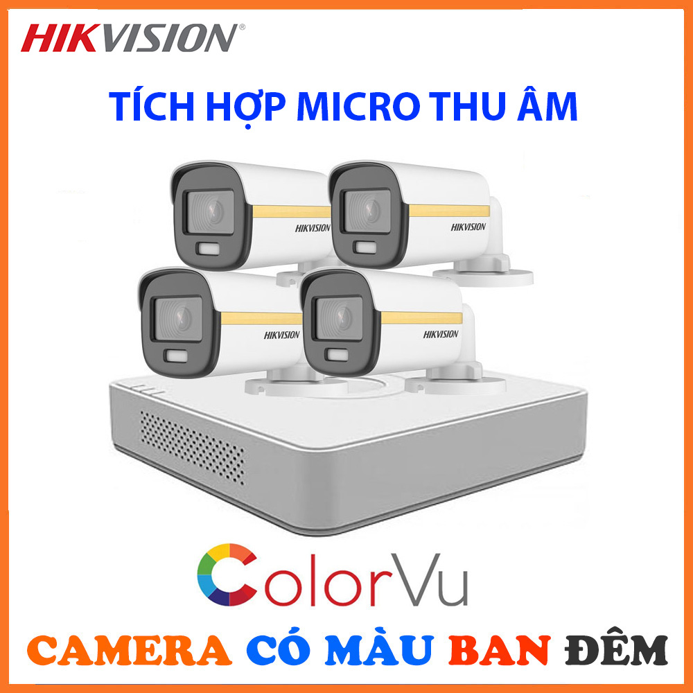 Bộ Camera Quan Sát Có Màu Ban Đêm Tích Hợp Micro Thu Âm Hikvision 4 Kênh Full HD 1080P - Trọn Bộ 4 Camera An Ninh Hikvision Quay Có Màu Ban Đêm Tích Hợp Micro Thu Âm Đầy Đủ Phụ Kiện Lắp Đặt