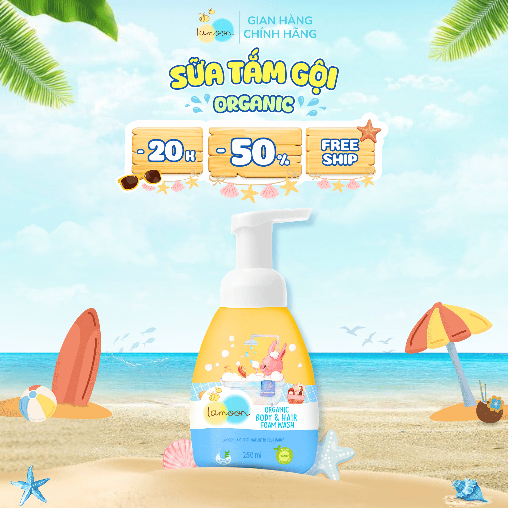 Sữa Tắm Gội Organic Cho Bé Từ Sơ Sinh Dạng Bọt Lamoon - Bình 250ml