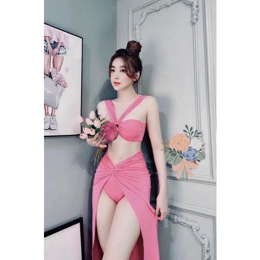 Bikini nữ đi biển 3 mảnh váy xẻ tà Hồ Ngọc Hà Hottrend 2022