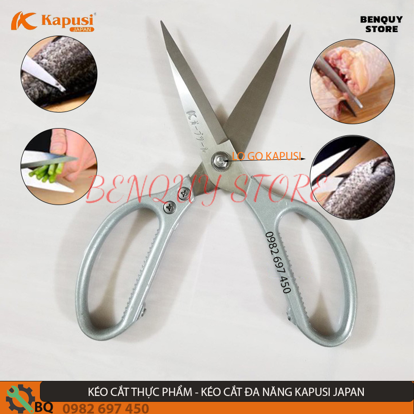 Kéo cắt đa năng cao cấp - kéo cắt thược phẩm kapusi japan 9inch/21cm k - 0860. kéo căt gà cán bạc siêu sắc, siêu khỏe, siêu tện
