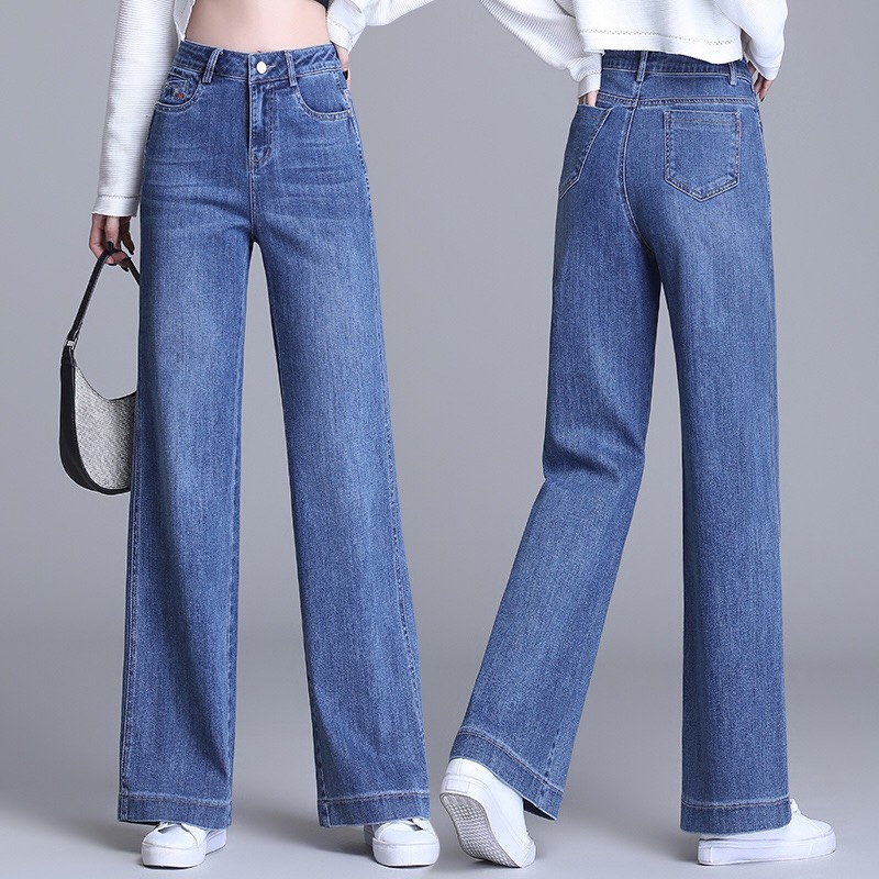 Quần jean nữ quần bò nữ cotton ống rộng co giãn cao cấp