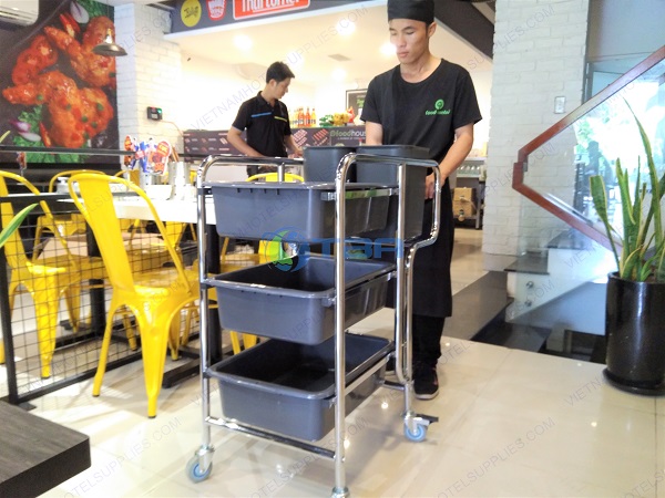 Xe dọn bát đĩa, xe đẩy thu dọn thức ăn thừa